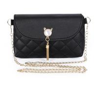 Fililogor Sac à bandoulière pour femme - Petits sacs à main en cuir synthétique - Avec chaîne - Avec pompons mignons en forme de chat - Porte-monnaie pour filles et femmes, Noir