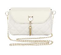 Fililogor Sac à bandoulière pour femme - Petits sacs à main en cuir synthétique - Avec chaîne - Avec pompons mignons en forme de chat - Porte-monnaie pour filles et femmes, Blanc.