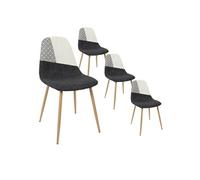 FILLA - Lot de 4 Chaises Noires Blanches et Motif Strié -