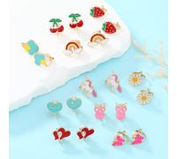 Fille 10 paires Clips d'oreilles cerise & fraise Avertissement : Ce produit contient une pointe tranchante fonctionnelle. Il n'est pas destiné à être utilisé par des enfants de moins de 8 ans.Taille U