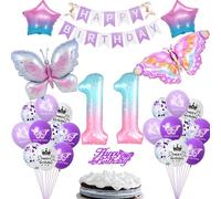 Fille 11 ans Papillon Decoration Anniversaire, 11 ans Papillon Thème fête Decoration Anniversaire, Ballon 11 ans Fille Coloré Papillons, 11 ans anniversaire Fille Ballon Papillons