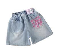 Fille 12 Ans,Girls Denim Shorts with Elastic Waist Summer Short Ripped Jeans with Pockets Children's Shorts