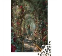 Fille à vélo Le Long d'un arbrePuzzles 1000 Pièces pour Adultes, Jeux ÉduChatifsChemin bordé