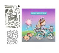 Fille à vélo Tampons Transparents et Matrices de Découpe, Scrapbooking, Album Photo, Cartes Décoratives, Gaufrage, Artisanat