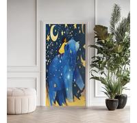 Fille Africaine Stickers pour 3D Imperméable Auto-Adhésif,Ours Étoiles PVC Poster de Porte,Enfant Conte de Fées Stickers de Porte Papier Peint 95x205 cm