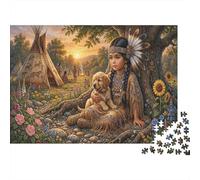 Fille amérindiennePuzzle Classique 1000 Pièces en Carton Sunrise Prairie pour Adolescents 12+ Relaxation Mentale Activité Intérieure Cadeau De Noël 38x26cm/1000pcs