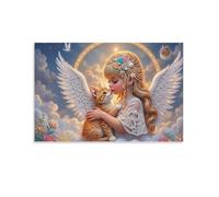 Fille Ange câlinant Un chatSérie de Puzzles - 1000 pièces, Convenant aux Adultes de 14 à 99 Ans, Hommes et Femmes. 50x70cm