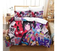 Fille Anime | Graffiti Street Pop Ensemble Literie Microfibre Imprimée Housse de Couette Premium Avec Taies, Fermeture Éclair Cachée, Facile Entretien, Pour Adultes & Enfants Super King（260x220cm）