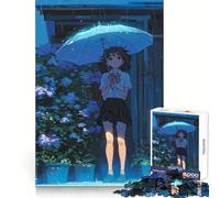 Fille Anime sous la Pluie Puzzle Lofi Girl 1000 pièces pour Adolescents, Stimulation Cognitive, Loisirs lents, Assemblage précis, Cadeau de Noël (38x26cm)