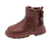 Fille Argenté Bout Pointu Bottes Velvet Warm Side Zipper Short Boots Soft Bottom Non All Cotton Shoes Boots Fille Blanc Respirant Bottes (Brown, 33.5 Big Kids)