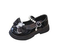Fille Argenté Élégant Baskets Fashion Bow Shoes Children's Soft Sole Small and Medium Children's Leather Shoes Fille Blanc Cassé Confortable Baskets (Black, 33.5 Big Kids)