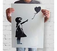 fille au ballon de Banksy Pochoir Réutilisable Décoration murale pochoir Graffiti BANKSY STYLE ART POCHOIR PEINTURE murs Fabrics & MEUBLE - semi transparent pochoir, XS/ 11X17CM
