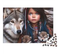 Fille autochtone avec des Loups Puzzle 1000 Pièces Carton Premium pour Couples, Entraînement De Concentration, Loisir en Intérieur, pour Habitants D’Appartements 70x50cm/1000pcs