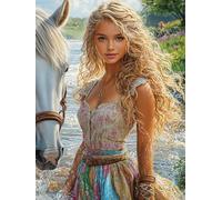 Fille avec Cheval Blanc 500 Pièces Puzzle Adulte en Carton Épais Anti-Déchirure Animaux de Compagnie Anti-Stress Loisir Créatif Difficile Niveau Expert Idée Cadeau Anniversaire Premium 500 PCS