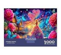 Fille avec le cœur dans les fleurs 1000 Pièces Coffret Puzzle Illustration romantique Puzzle Premium Carton Solide - Ultra Dur Couples, Top Noté, Cadeau Noël Parfait Pour Tout Le Monde 52x38cm/1000pcs