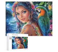 Fille avec Le phénix dans la forêt de Fleurs Puzzle 500 Pièces pour Couples Jeu Coopératif Communication Et Logique Cadeau pour Couple 500 PCS