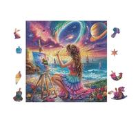 Fille avec Palette 100 Pieces Casse-tête Créatif en Carton Épais Rigide Difficulté Moyenne Activité Manuelle Loisir Créatif Cadeau Noël Pas Cher Premium 28x28cm