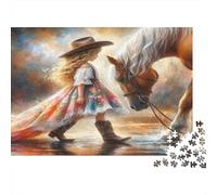 Fille avec Un Cheval Puzzle 1000 Pièces Papier recyclé pour Adultes Puzzle pour Adultes Impossible Difficile Stimulant Excellente idée Cadeau pour décompression à la Maison 52x38cm/1000pcs