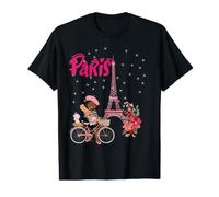Fille avec Un Chien et vélo avec Tour Eiffel, Paris T-Shirt Graphique avec Valeur