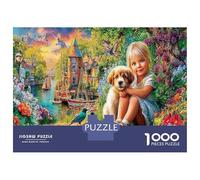 Fille avec Un Chiot 1000 Pièces Jeu De Réflexion Avancé en Carton Solide pour Muscler Son Cerveau Child with Puppy Fantasy Castle Parfait comme Activité De Vacances Et Puzzle Offert en Cadeau 70x50cm
