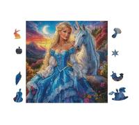 Fille avec Une Licorne 100 Pieces Casse-tête Adulte en Voitureton Rigide sans Déformation Jeu De Société Famille Très Difficile Cadeau Noël Qualité Premium Pas Cher 28x28cm