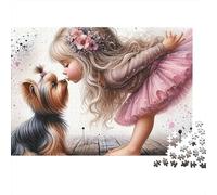 Fille Baiser Chien Doux Puzzle 1000 Pièces Carton Premium Set pour Adultes, Défi Éducatif, Loisir Amusant À Domicile, Idée Cadeau Parfaite pour Célébrations D’Anniversaire 38x26cm/1000pcs