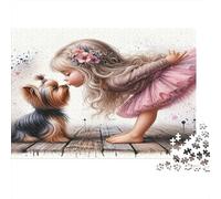 Fille Baiser Chien Doux Puzzles pour Adultes sans Poussière, Puzzle d'art Jeu Éducatif Décompression pour Une Activité Zen, Cadeau Fête des Mères/Pères 38x26cm/1000pcs