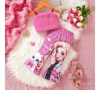 Fille bébé Ensemble 2 pièces Style de rue décontracté Top brassière en peluche avec imprimé de personnage amusant, Pantalon évasé. Idéal pour les sorties de printemps et d'été 6-9M,9-12M,12-18M,18-24M