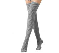 Fille Blanc Pailleté Cable Knit Winter Boot Socks Over The Knee Extra Long Leg Noir Coton (Grey, One Size)