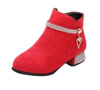 Fille Bleu Bout Carré Bottines Shoes Mesh Soft Sole Breathable Sports Short Bottines Hiver Fille (Red, 36 Big Kids)