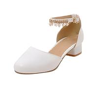 Fille Bleu Bout Légèrement Ouvert Sandales Filles Mary Jane Chaussures Habillées Escarpins Talons Bas Flower Party High School Prom Sandales Grils Chaussures Fille Blanc Cassé (White, 37 Big Kids)