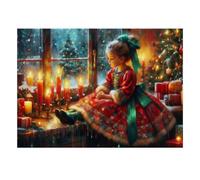 Fille Bougie Noël Puzzle, 1000 Pièces Jeu D'intérieur Adulte | 52x38cm Réduction Du Stress, Décoration Artistique Maison, Exercice Cérébral, Carton, Cadeau D'anniversaire