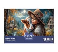 Fille& Calf Puzzle 1000 Pièces Cadeau Unique Campagne d'automne Stream Challenge Toy À De Qualité Supérieure Peinture Art pour Adultes Enfants 38x26cm/1000pcs