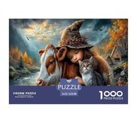 Fille& Calf Puzzles 1000 Pièces Cadeau Unique Campagne d'automne Challenge Toy À De Qualité Supérieure Peinture Art pour Adultes Enfants 52x38cm/1000pcs