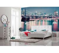 Fille Chambre Papier Peint Mural 368x254cm Néon Brooklyn Pont New York Rose