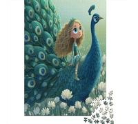 Fille chevauchant Un Immense Paon | pour Adultes |Field of White Fleurs| 38x26cm/1000pcs Puzzles Jeux ÉduChatifs Puzzles De Décoration Intérieure
