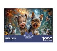 Fille-Chiot Puzzle 1000 Pièces Jouet en Bois Cadeau Unique De l'art De La Décoration Bord de lac en Automne Challenge Toy pour Adultes Et Enfants À Partir De 12 Ans 38x26cm/1000pcs