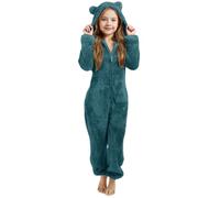 Fille Combinaison Pyjama en Flanelle À Capuche Êtements D'Intérieur Polaire Chaud Grenouillère Hiver Casual Chemises De Nuit Piece Couleur Unie Combishort Loungewear Grenouillère (GN1, 4-5 Years)