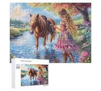 Fille conduisant Le Cheval à Travers la rivière Puzzle 500 Pièces pour Adultes Détente À La Maison Relaxation Mentale Cadeau pour W nd 500 PCS