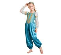 Fille Costume De Princesse Arabe Indienne Pour Filles Dressage Vert 7-8 ans | Fermeture Éclair Invisible Au Dos,Une Pièce Jumpsuit,Unitards Longueur Complète,La Fête,Vêtements Pour Thématiques,Festivals
