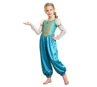 Fille Costume De Princesse Arabe Indienne Robe Danse Du Ventre Vert 7-8 ans | Fermeture Éclair Invisible Au Dos,Une Pièce Jumpsuit,Unitards Longueur Complète,Noël,Vêtements Cosplay Pour Gala Carnaval