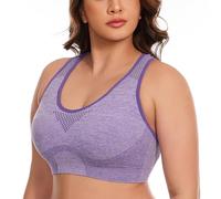 Fille Coton Bio Women's Breathable Plus Size No Underwire No Marks Hollow Bra Thin Yoga Underwear Tyrolienne (Purple, L)