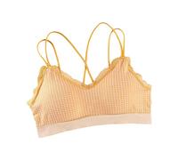 Fille Coton Culotte Soutien-Gorge Ado Fille Biscuits Amovibles Bretelle Spaghetti Soutien-Gorge de Sport d'Entraînement Crop pour Multicolore(Yellow,One Size)