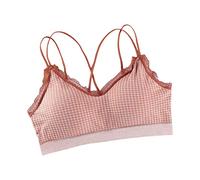 Fille Coton Culotte Soutien-Gorge Ado Fille Biscuits Amovibles Bretelle Spaghetti Soutien-Gorge de Sport d'Entraînement Crop pour Multicolore(Red,One Size)