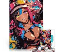 Fille d'anime aux Cheveux Roses et Bleus Puzzle 1000 pièces pour Adultes Jeu Pratique Renforcer l'amour Entre Les Couples 38x26cm