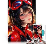 Fille d'anime en Costume Rouge Puzzle 1000 pièces pour Adolescents Jeu de Quiz Activités Amusantes à la Maison, Cadeaux d'anniversaire, Cadeaux de Voyage, 38x26cm