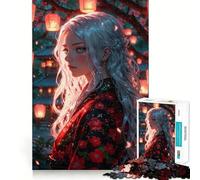 Fille d'anime en Kimono︰ Enchanted Bloom Puzzle de 1000 pièces Jeu de réflexion Découpe Experte Artisanat Fascinant pour Les Moments de détente (38x52cm)