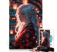 Fille d'anime en Kimono ︰ Puzzle Adulte Enchanted Bloom 1000 pièces Jeu de réflexion Cadeau Découpe de Haute précision Activité relaxante à Faire en Groupe à l'intérieur (50x75cm)