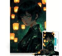 Fille d'anime en Kimono | Puzzle de 1000 pièces pour Adultes La Jeune Fille à la Lanterne enchantée Jeu de mémoire et de découpe Fine Finition Premium Un Moyen captivant de Passer Le Temps (50x75cm)