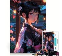 Fille d'anime en Kimono ︰ Puzzle enchanteur Sakura Maiden pour Adultes 1000 pièces Jeu de Concentration Découpe de précision Bords Lisses Défi Amusant pour Passer Le Temps d'attente (38x52cm)